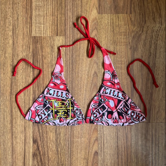 !SOLD! ED HARDY Vintage Y2K Rare Red White Skull Love Kills Slowly Bikini Set - Picture 2 of 12